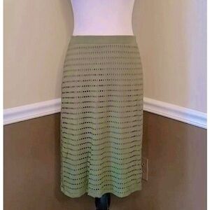 Olive Green Midi Pencil Skirt Eyelet Overlay by DE Collection Small/Medium NEW